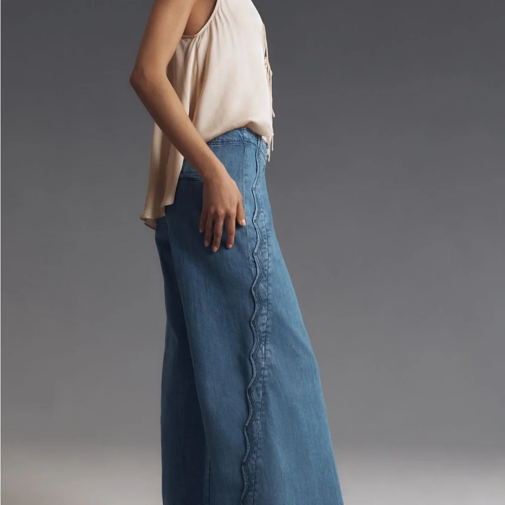 Anthropologie Maeve Scalloped-Edge High-Rise Wide-Leg Jeans - Picture 2 of 5